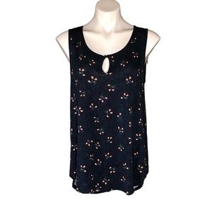 Anthropologie Akemi + Kin Blue Floral Print Sleeveless Boho Loose Fitting Top